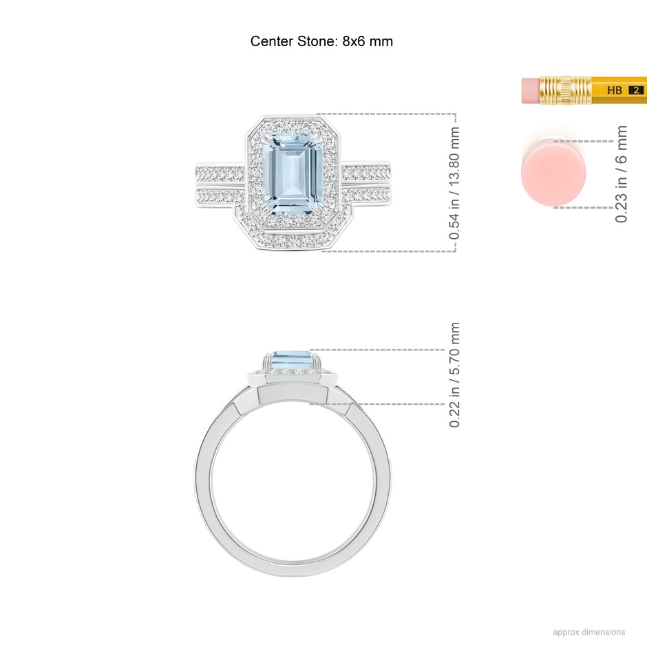 8x6mm A Emerald Cut Aquamarine Bridal Ring Set with Diamond Ring in P950 Platinum ruler