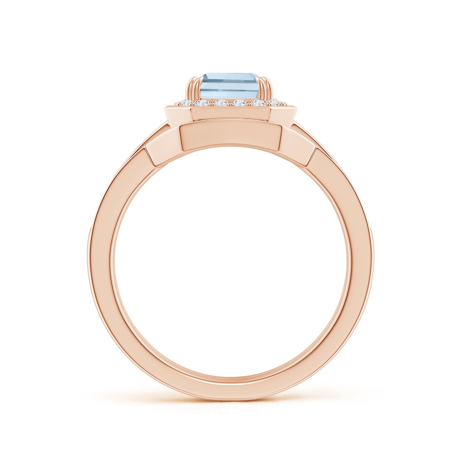 8x6mm A Emerald Cut Aquamarine Bridal Ring Set with Diamond Ring in Rose Gold side 199