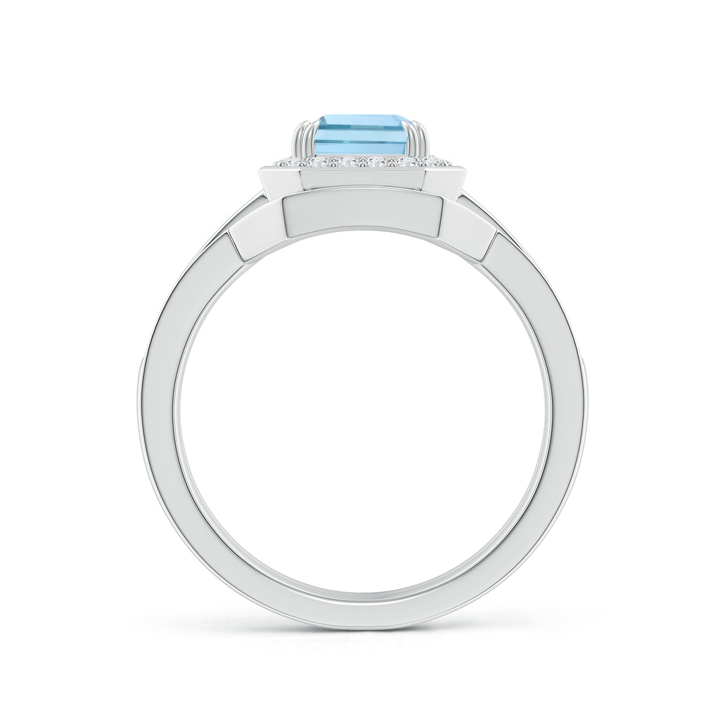 8x6mm AAA Emerald Cut Aquamarine Bridal Ring Set with Diamond Band in White Gold Side-1
