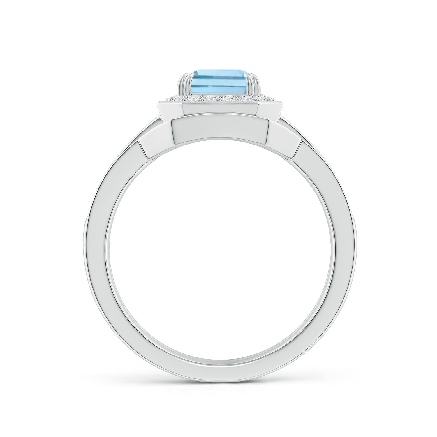 8x6mm AAA Emerald Cut Aquamarine Bridal Ring Set with Diamond Ring in White Gold - side 2
