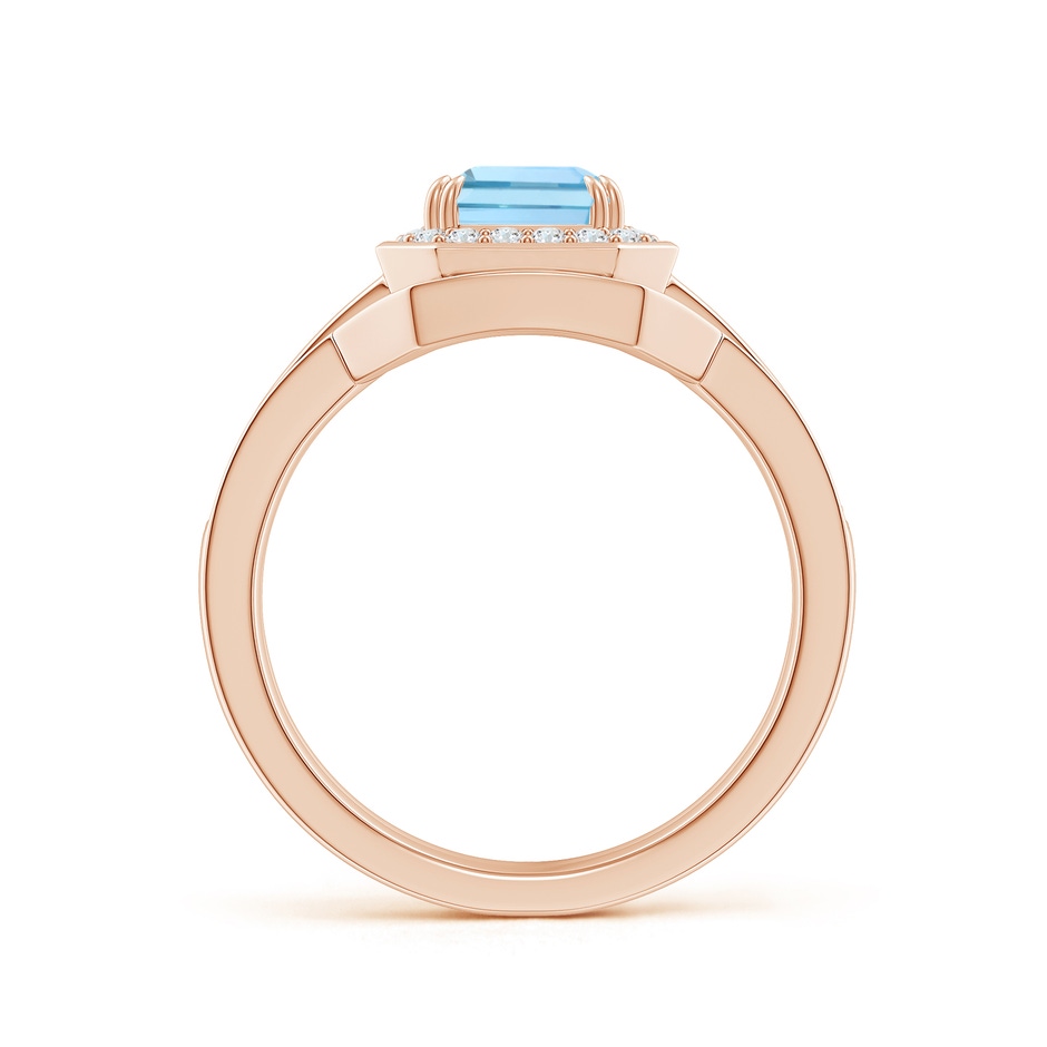 8x6mm AAAA Emerald Cut Aquamarine Bridal Ring Set with Diamond Ring in Rose Gold side 199