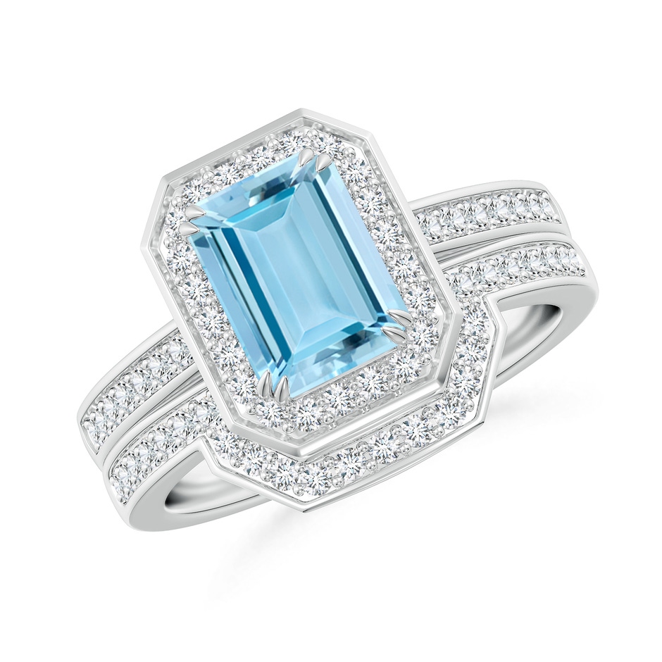 8x6mm AAAA Emerald Cut Aquamarine Bridal Ring Set with Diamond Ring in White Gold 