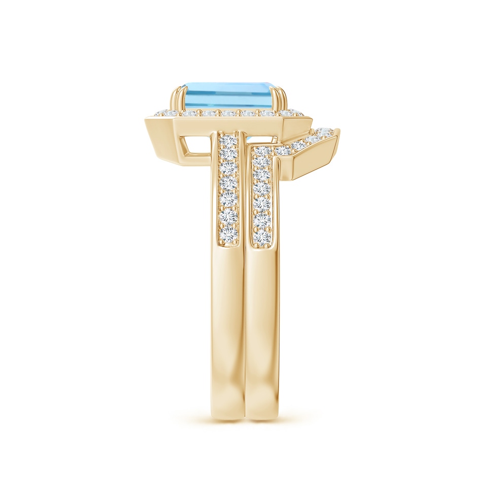 8x6mm AAAA Emerald Cut Aquamarine Bridal Ring Set with Diamond Ring in Yellow Gold side 299