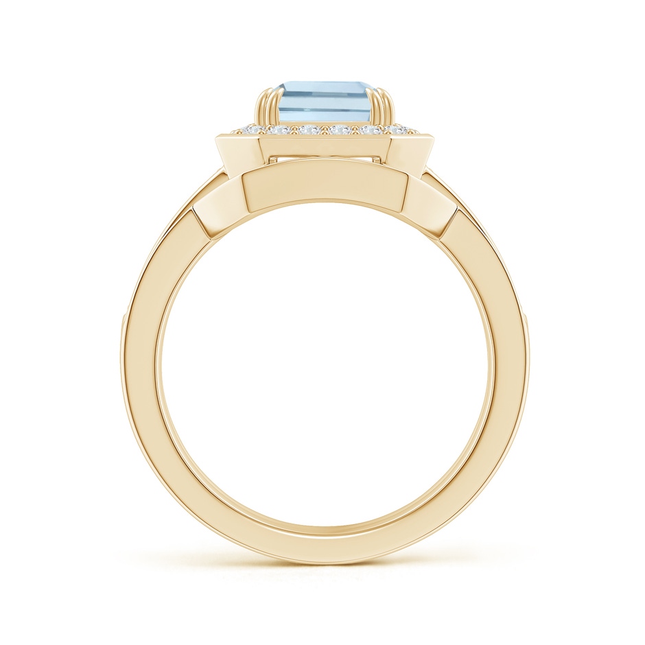 9x7mm A Emerald Cut Aquamarine Bridal Ring Set with Diamond Ring in Yellow Gold side 199