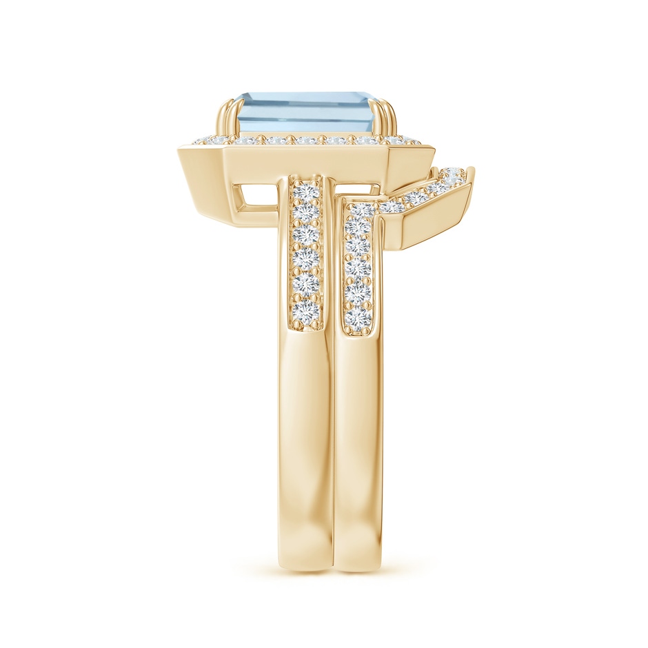 9x7mm A Emerald Cut Aquamarine Bridal Ring Set with Diamond Ring in Yellow Gold side 299