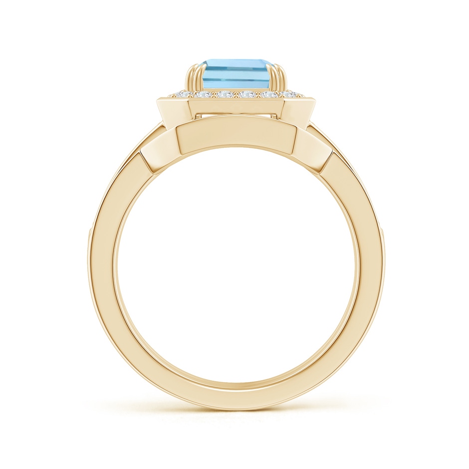 9x7mm AAA Emerald Cut Aquamarine Bridal Ring Set with Diamond Ring in 9K Yellow Gold side 199