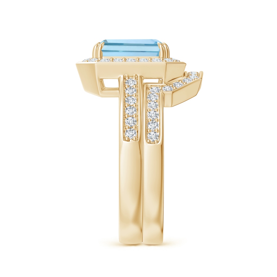 9x7mm AAA Emerald Cut Aquamarine Bridal Ring Set with Diamond Ring in 9K Yellow Gold side 299