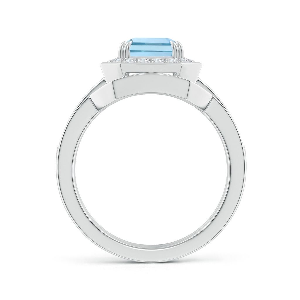 9x7mm AAA Emerald Cut Aquamarine Bridal Ring Set with Diamond Band in White Gold Side-1