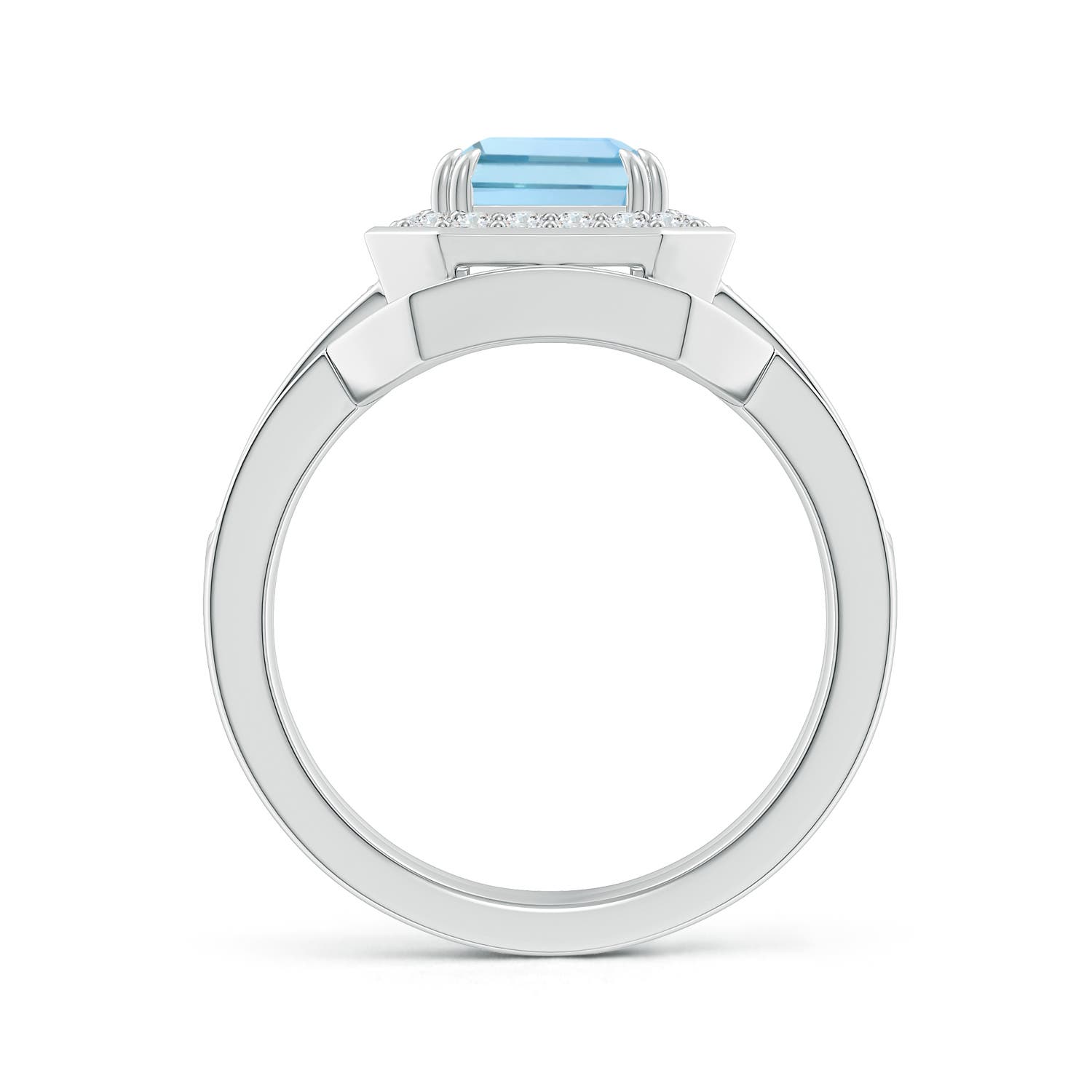 9x7mm AAA Emerald Cut Aquamarine Bridal Ring Set with Diamond Ring in White Gold - side 2