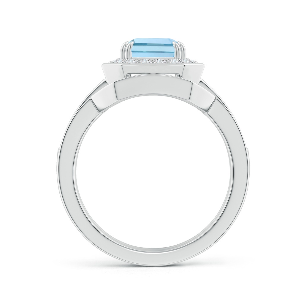 9x7mm AAA Emerald Cut Aquamarine Bridal Ring Set with Diamond Ring in White Gold - side 199
