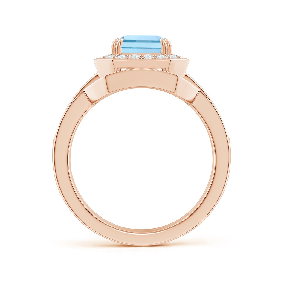 9x7mm AAAA Emerald Cut Aquamarine Bridal Ring Set with Diamond Ring in Rose Gold side 199