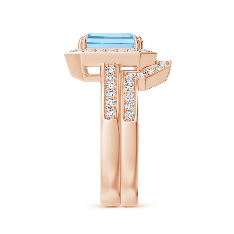 9x7mm AAAA Emerald Cut Aquamarine Bridal Ring Set with Diamond Ring in Rose Gold side 299