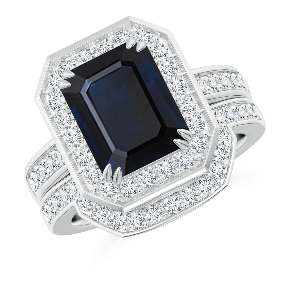 10x8mm A Emerald-Cut Sapphire Bridal Set with Diamond Accents in 18K White Gold 