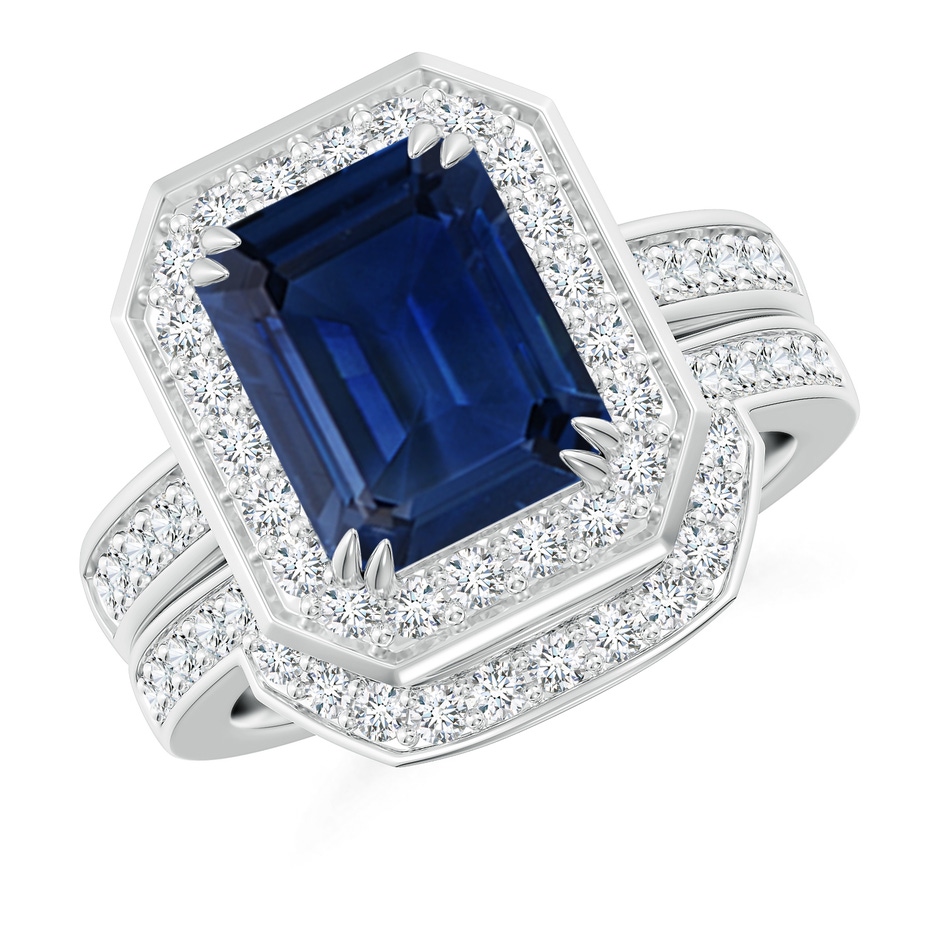 10x8mm AAA Emerald-Cut Sapphire Bridal Set with Diamond Accents in White Gold 