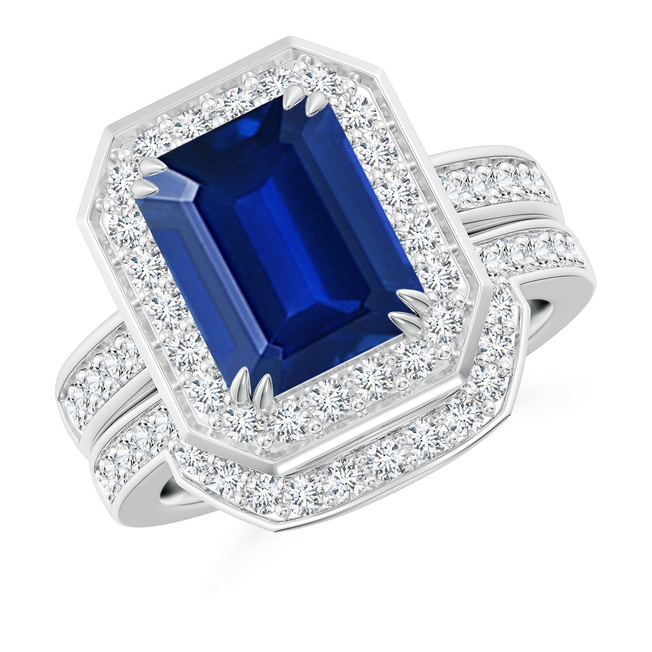 10x8mm AAAA Emerald-Cut Sapphire Bridal Set with Diamond Accents in White Gold 