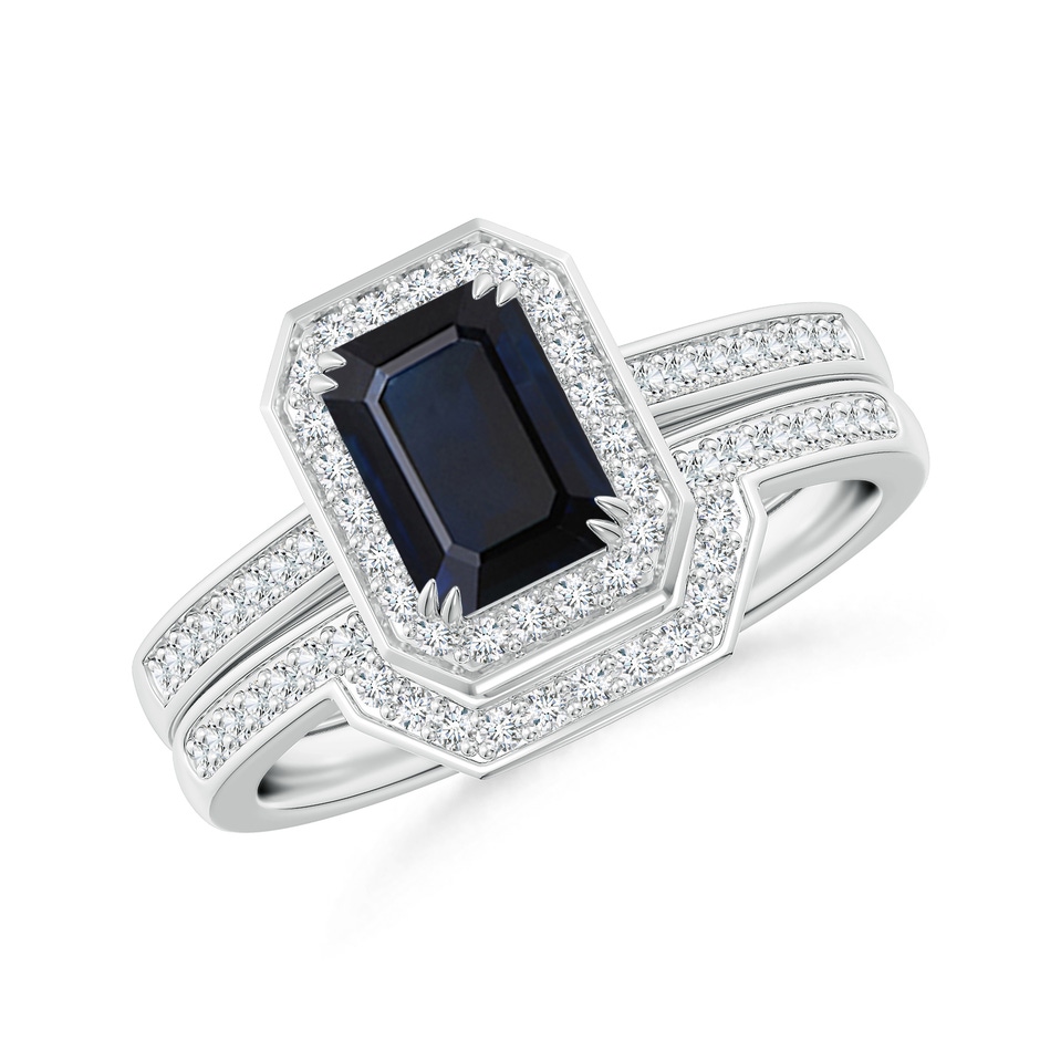 7x5mm A Emerald-Cut Sapphire Bridal Set with Diamond Accents in P950 Platinum 