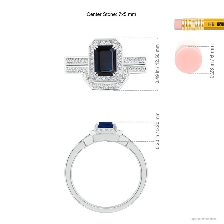 7x5mm A Emerald-Cut Sapphire Bridal Set with Diamond Accents in P950 Platinum ruler