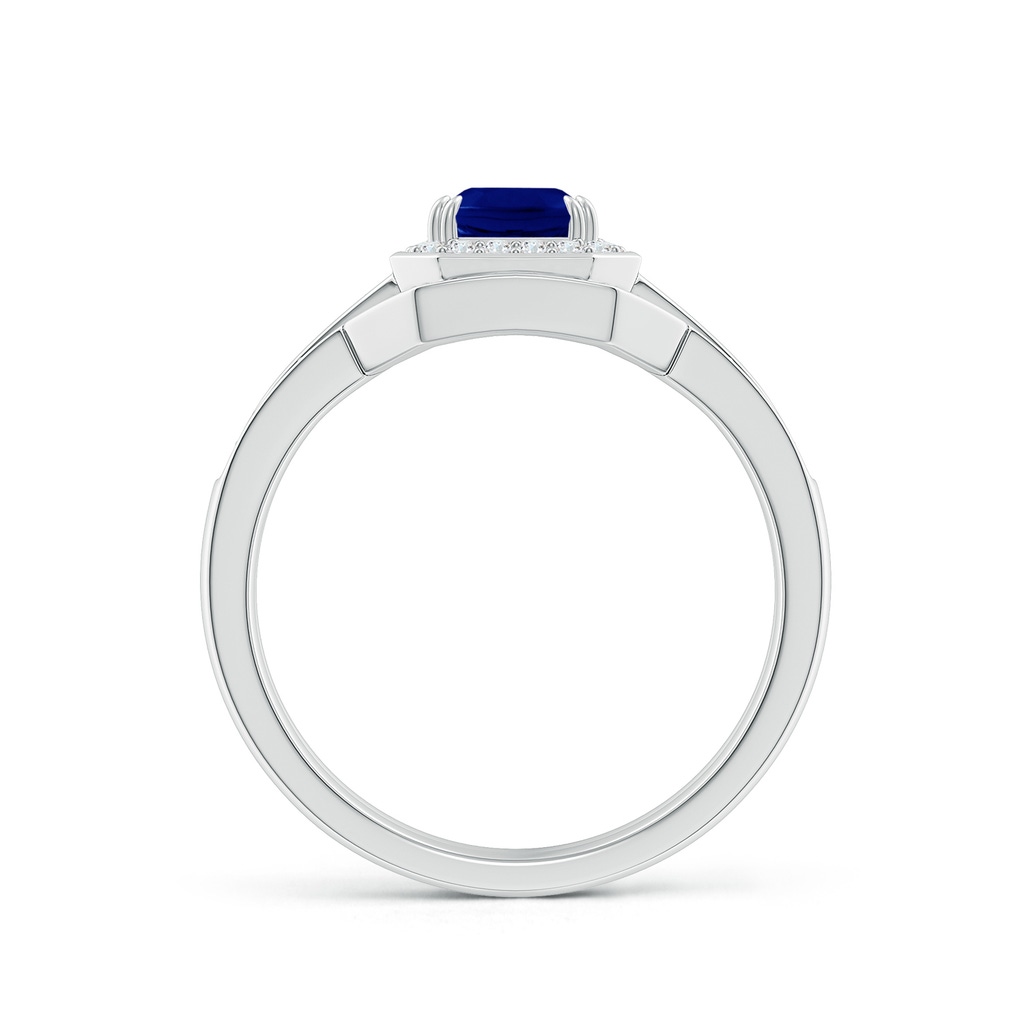 7x5mm AAA Emerald-Cut Sapphire Bridal Set with Diamond Accents in 18K White Gold - side 199