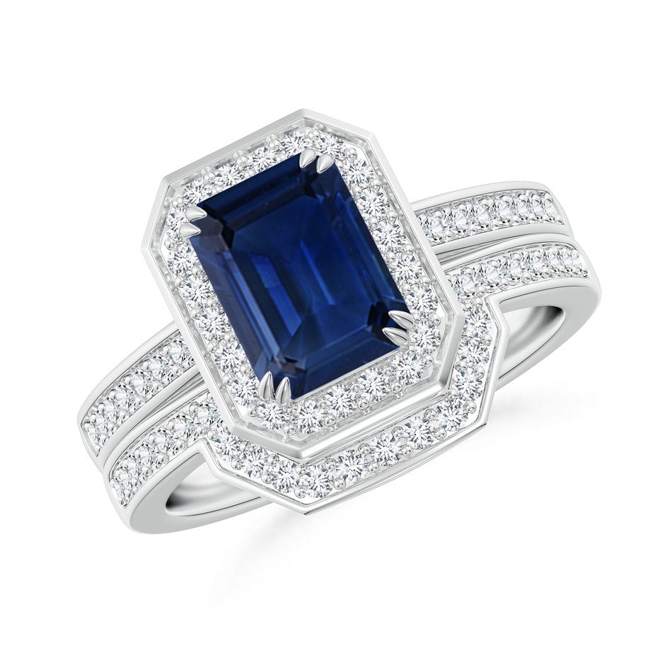 8x6mm AAA Emerald-Cut Sapphire Bridal Set with Diamond Accents in White Gold 