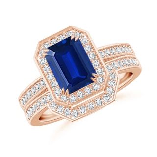 8x6mm AAAA Emerald-Cut Sapphire Bridal Set with Diamond Accents in 18K Rose Gold