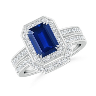 8x6mm AAAA Emerald-Cut Sapphire Bridal Set with Diamond Accents in P950 Platinum