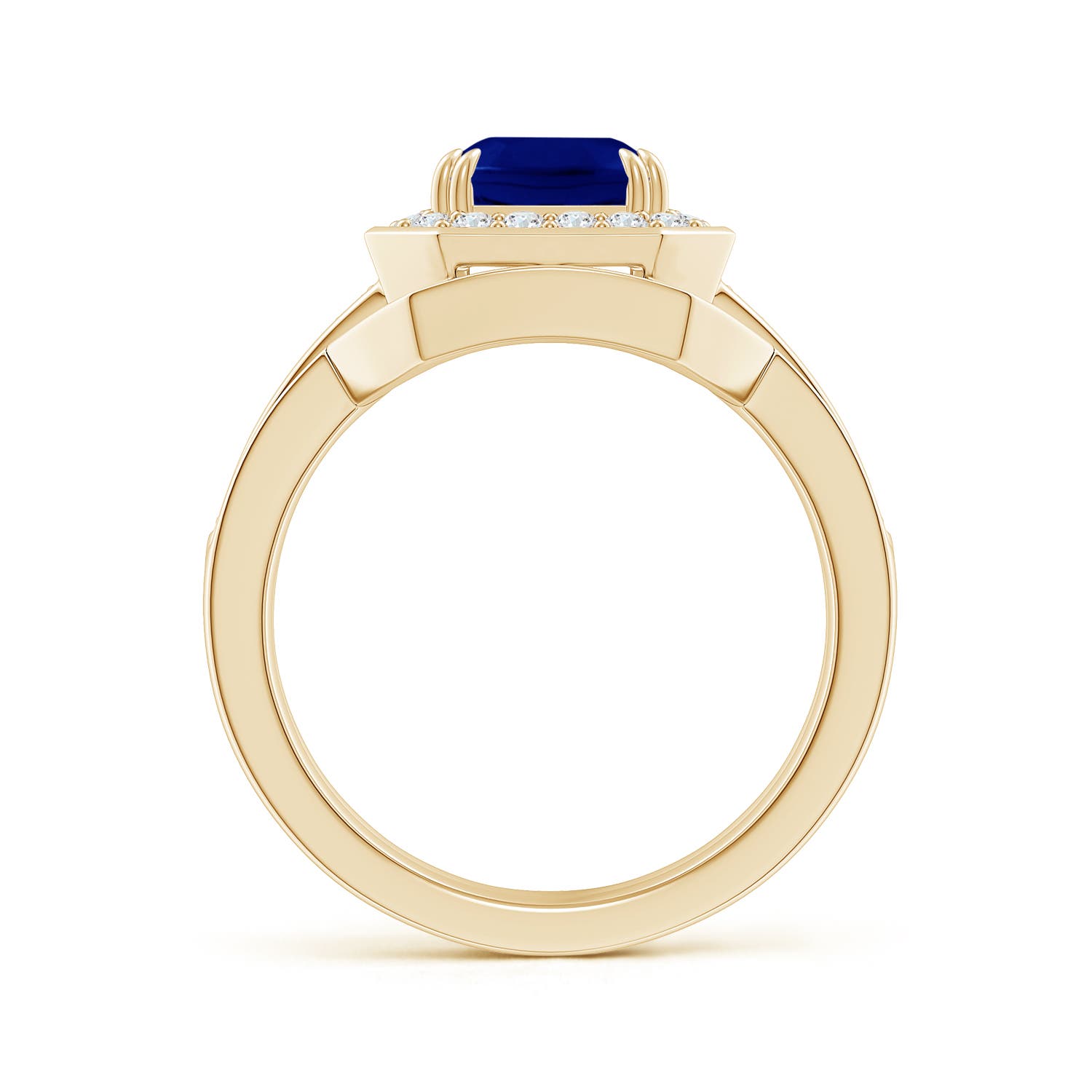 9x7mm AAA Emerald-Cut Sapphire Bridal Set with Diamond Accents in 18CT Yellow Gold - side 2