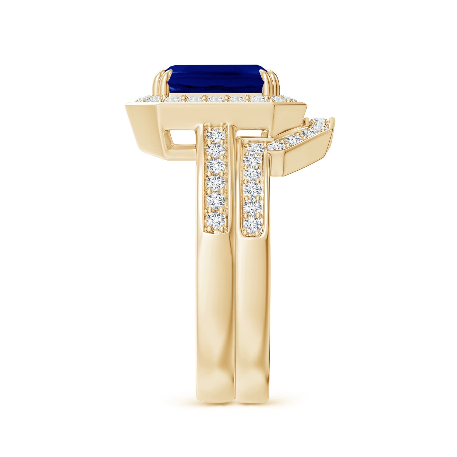 9x7mm AAA Emerald-Cut Sapphire Bridal Set with Diamond Accents in 18CT Yellow Gold - side 3