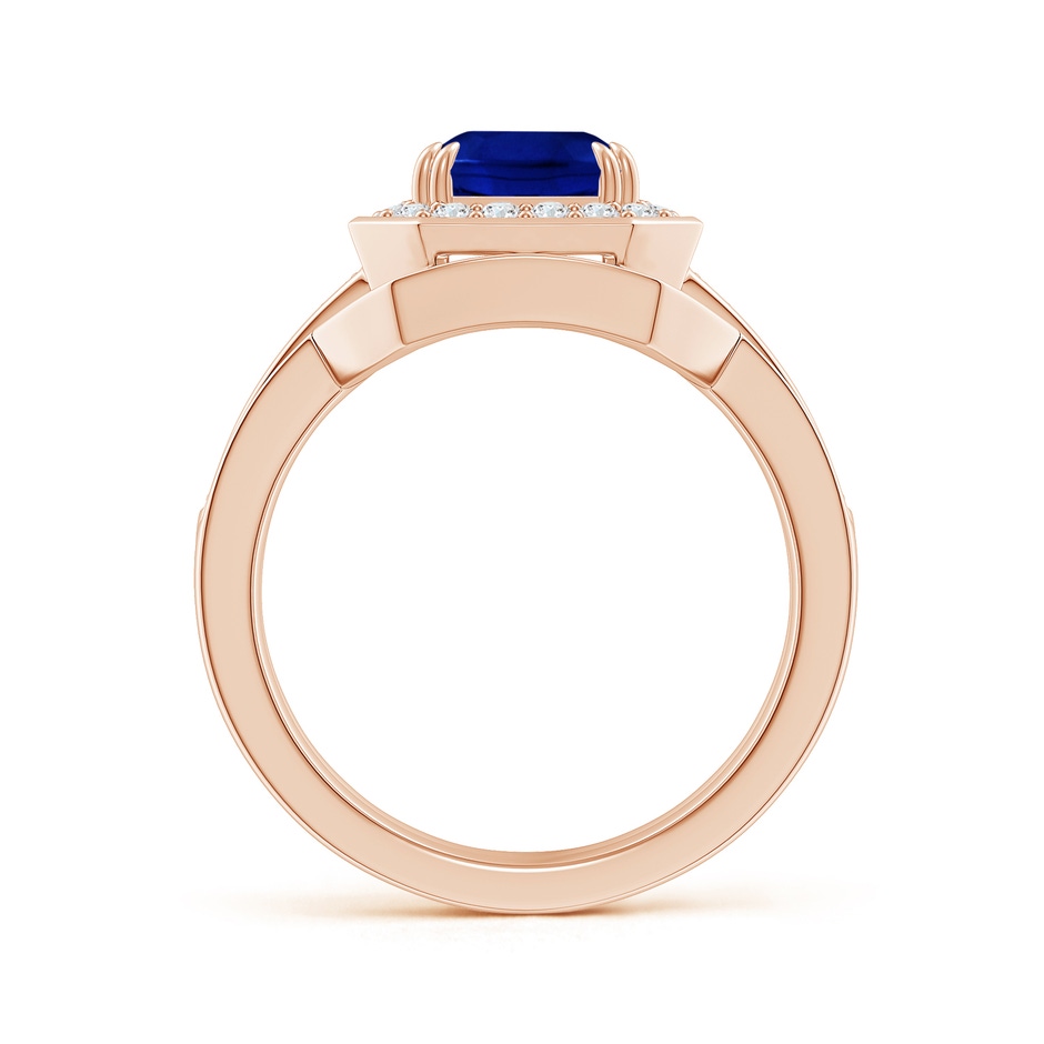 9x7mm AAAA Emerald-Cut Sapphire Bridal Set with Diamond Accents in 18K Rose Gold side 199