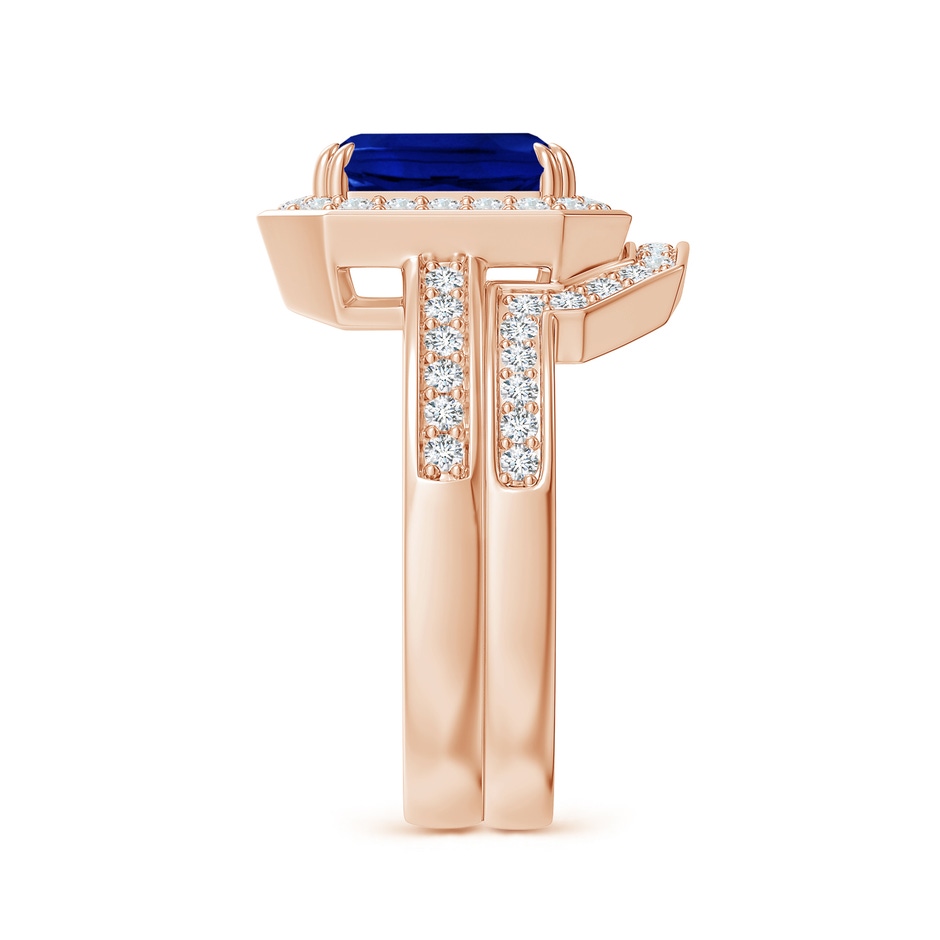 9x7mm AAAA Emerald-Cut Sapphire Bridal Set with Diamond Accents in 18K Rose Gold side 299