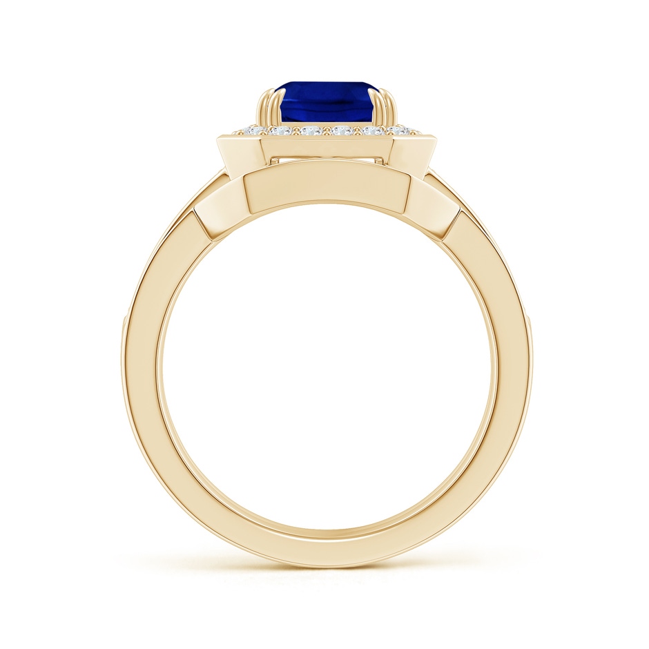 9x7mm AAAA Emerald-Cut Sapphire Bridal Set with Diamond Accents in Yellow Gold side 199