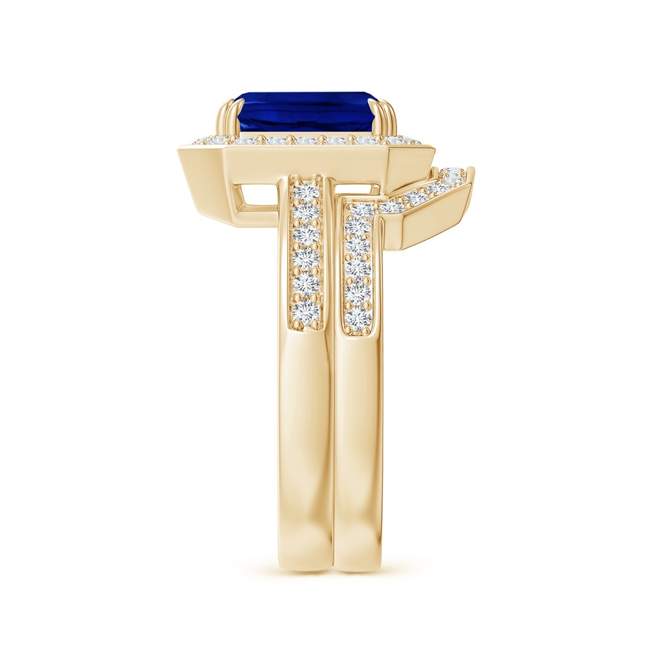 9x7mm AAAA Emerald-Cut Sapphire Bridal Set with Diamond Accents in Yellow Gold side 299