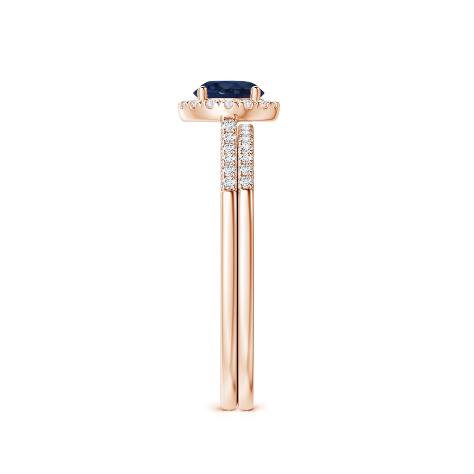 5mm AA Blue Sapphire and Diamond Halo Comfort Fit Bridal Set in Rose Gold side 299