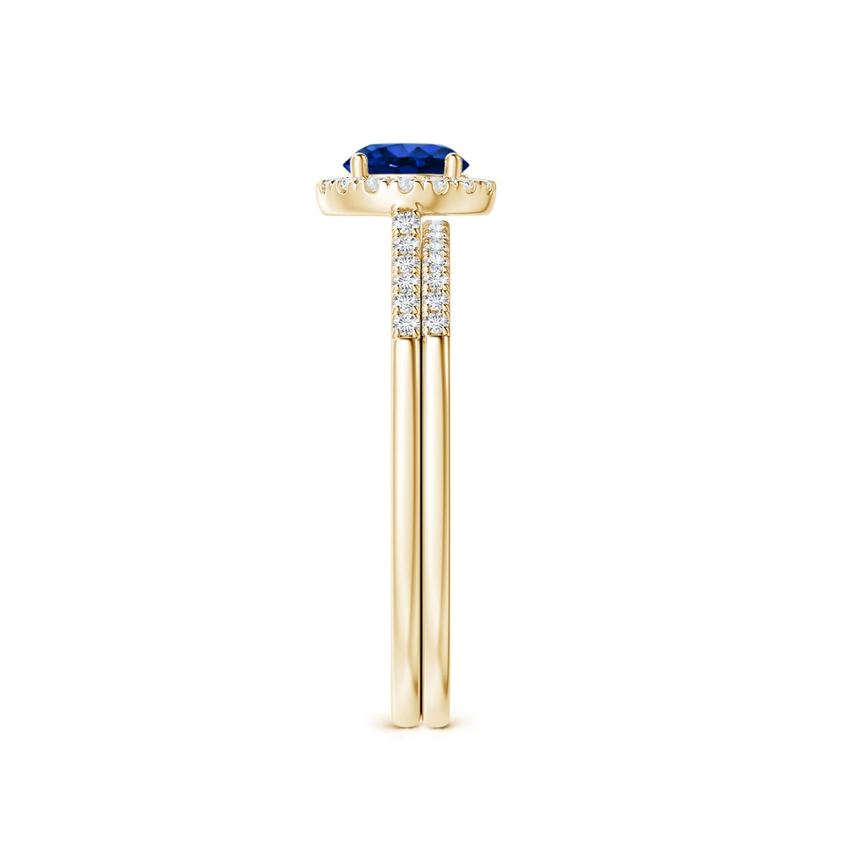 5mm AAAA Blue Sapphire and Diamond Halo Comfort Fit Bridal Set in Yellow Gold side 299