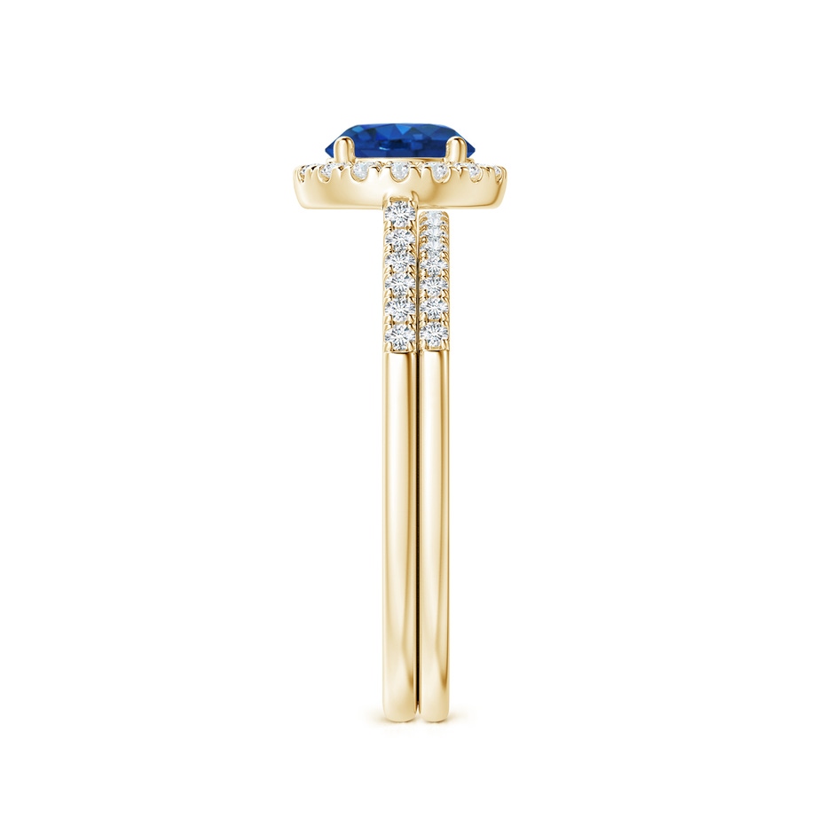 6mm AAA Blue Sapphire and Diamond Halo Comfort Fit Bridal Set in Yellow Gold side 299