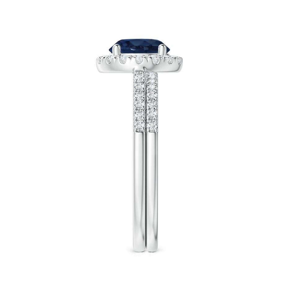 7mm AA Blue Sapphire and Diamond Halo Comfort Fit Bridal Set in White Gold side 299