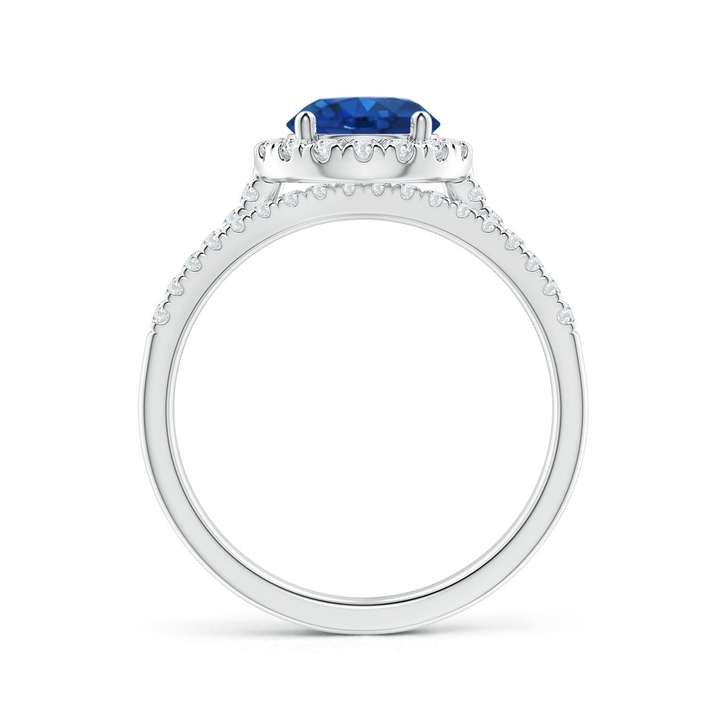 7mm AAA Blue Sapphire and Diamond Halo Comfort Fit Bridal Set in White Gold - side 199