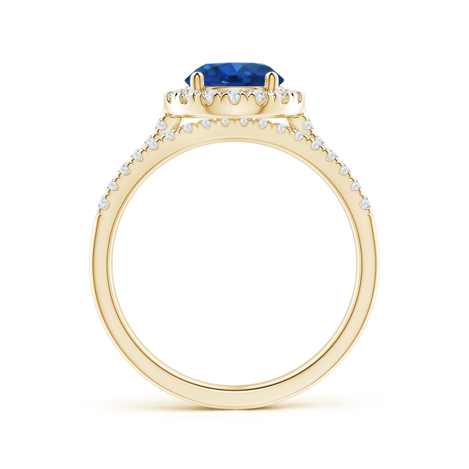 7mm AAA Blue Sapphire and Diamond Halo Comfort Fit Bridal Set in Yellow Gold side 199
