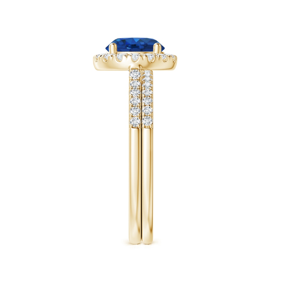 7mm AAA Blue Sapphire and Diamond Halo Comfort Fit Bridal Set in Yellow Gold side 299