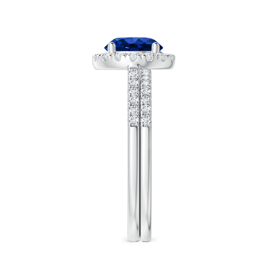 7mm AAAA Blue Sapphire and Diamond Halo Comfort Fit Bridal Set in P950 Platinum side 299