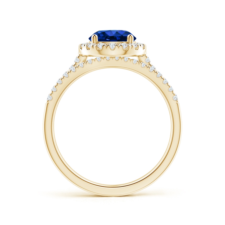7mm AAAA Blue Sapphire and Diamond Halo Comfort Fit Bridal Set in Yellow Gold side 199