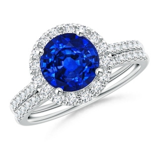 8mm AAAA Blue Sapphire and Diamond Halo Comfort Fit Bridal Set in P950 Platinum