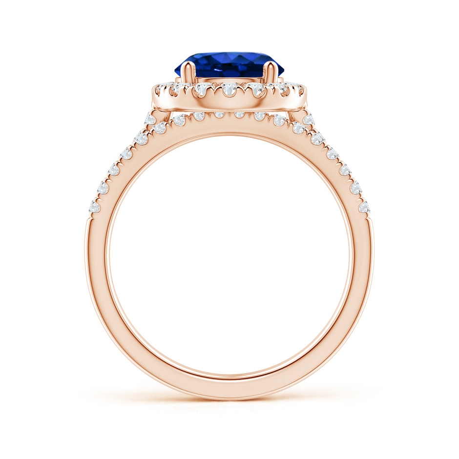 8mm AAAA Blue Sapphire and Diamond Halo Comfort Fit Bridal Set in Rose Gold side 199
