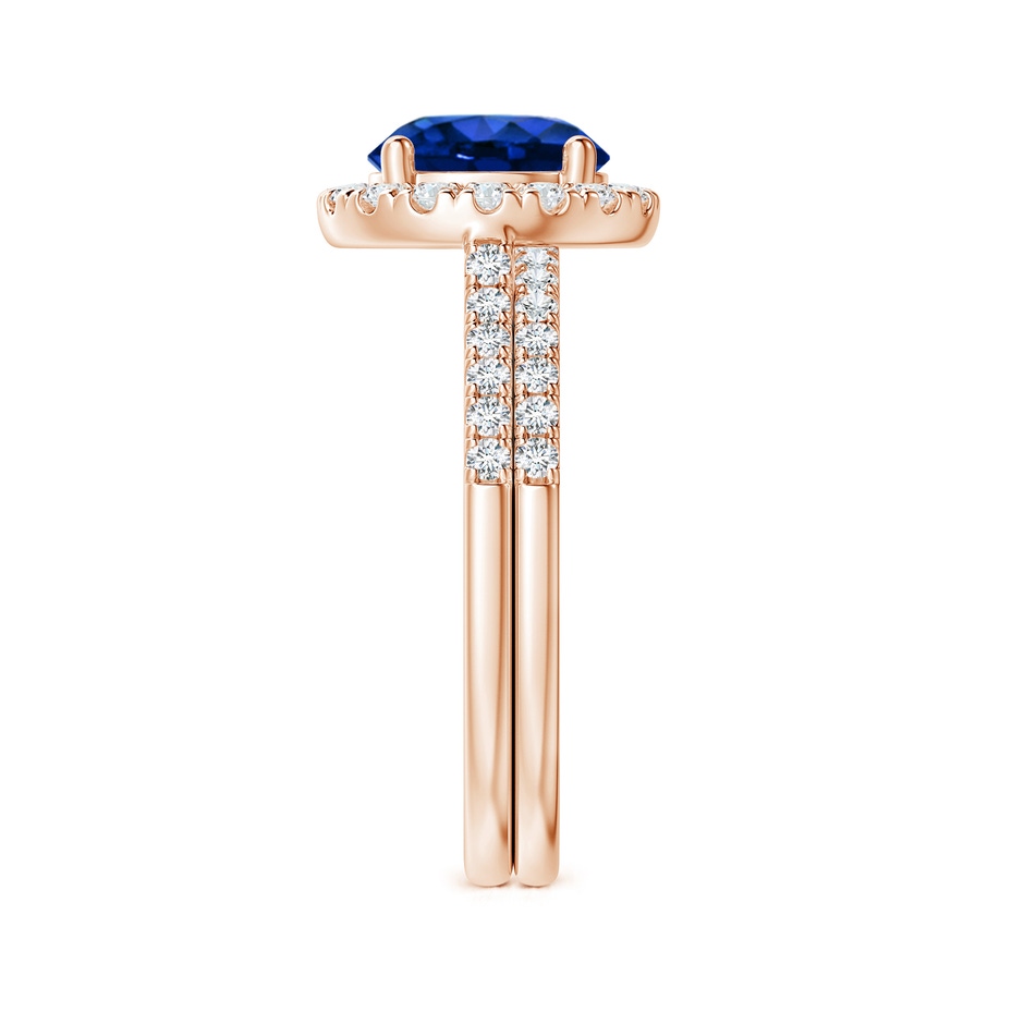 8mm AAAA Blue Sapphire and Diamond Halo Comfort Fit Bridal Set in Rose Gold side 299