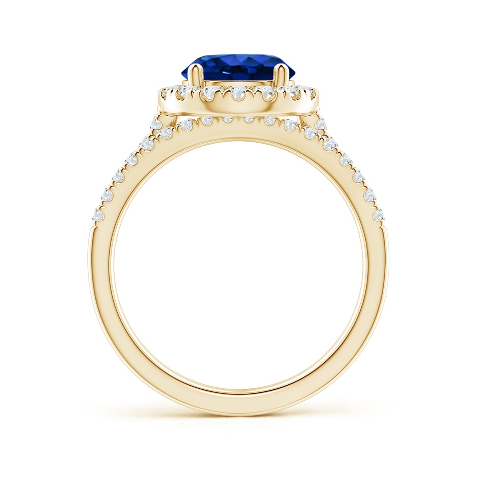 8mm AAAA Blue Sapphire and Diamond Halo Comfort Fit Bridal Set in Yellow Gold side 199