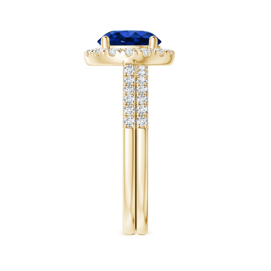 8mm AAAA Blue Sapphire and Diamond Halo Comfort Fit Bridal Set in Yellow Gold side 299