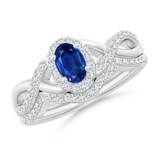 6x4mm AAA Blue Sapphire and Diamond Crossover Bridal Set in White Gold