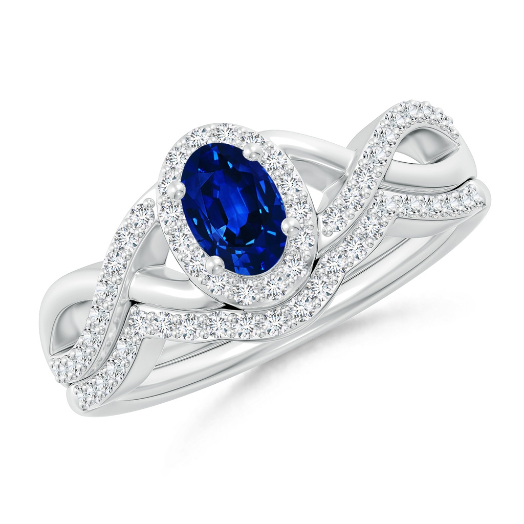 6x4mm AAAA Blue Sapphire and Diamond Crossover Bridal Set in P950 Platinum