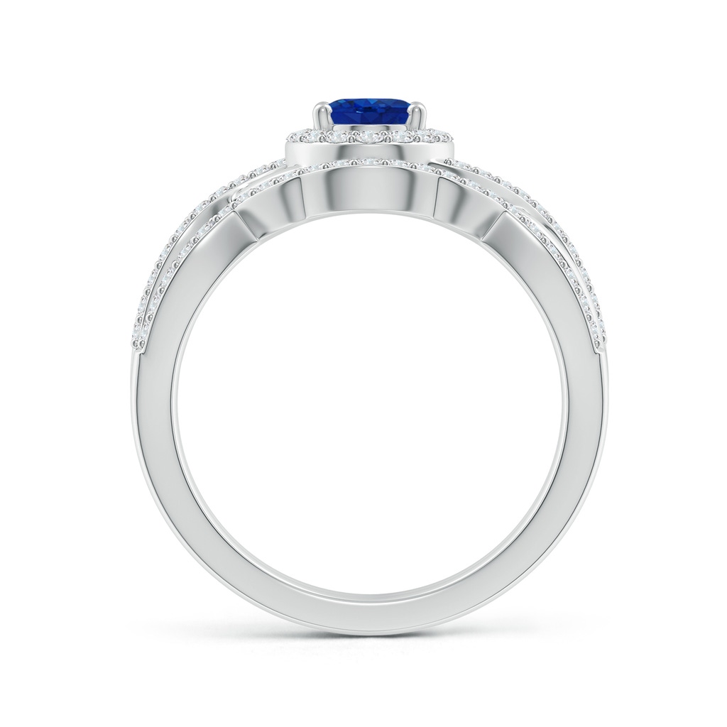 7x5mm AAA Blue Sapphire and Diamond Crossover Bridal Set in White Gold Product Image