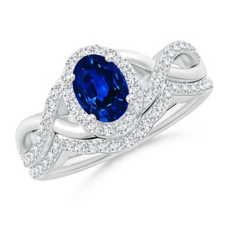 7x5mm AAAA Blue Sapphire and Diamond Crossover Bridal Set in P950 Platinum