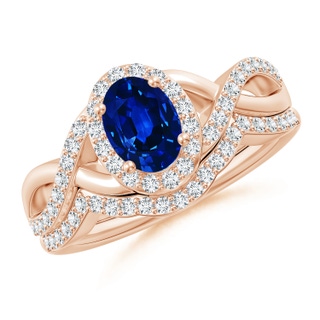 7x5mm AAAA Blue Sapphire and Diamond Crossover Bridal Set in Rose Gold